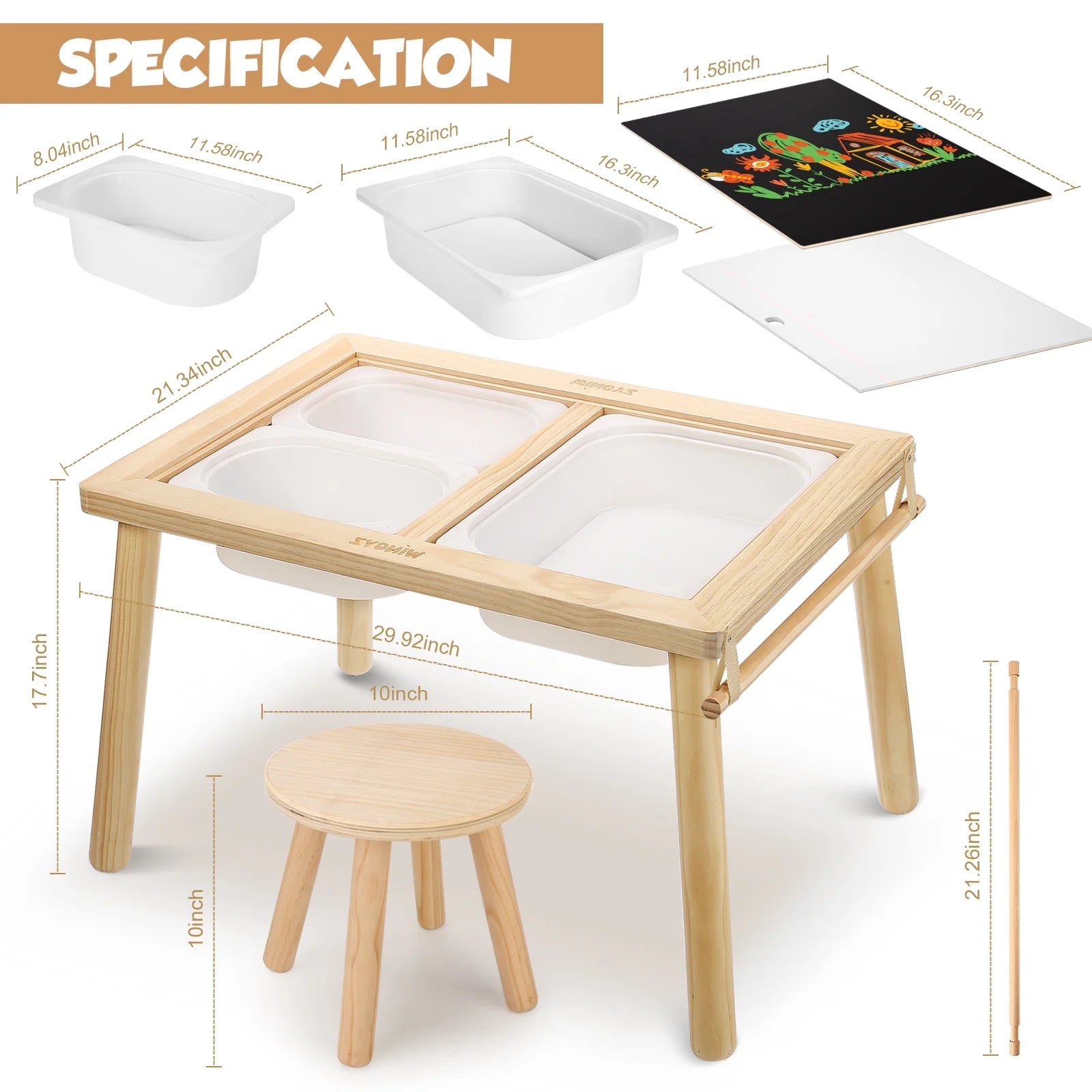 Wooden Kids Activity Table with Storage